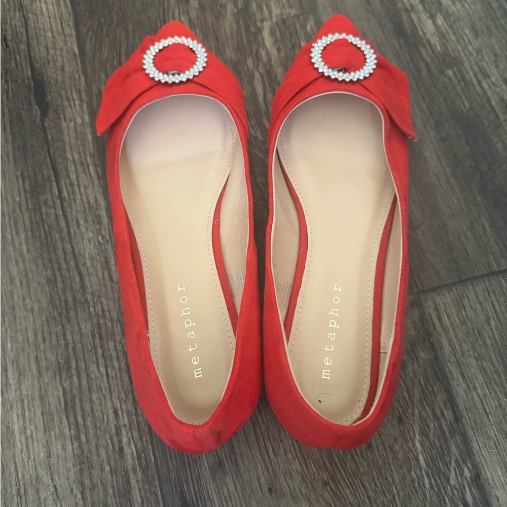 Metaphor Red Flats with Rhinestone Embellishment - Picture 2 of 3